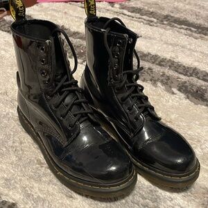 Doc Marten Black Shiny Leather Combat Boots